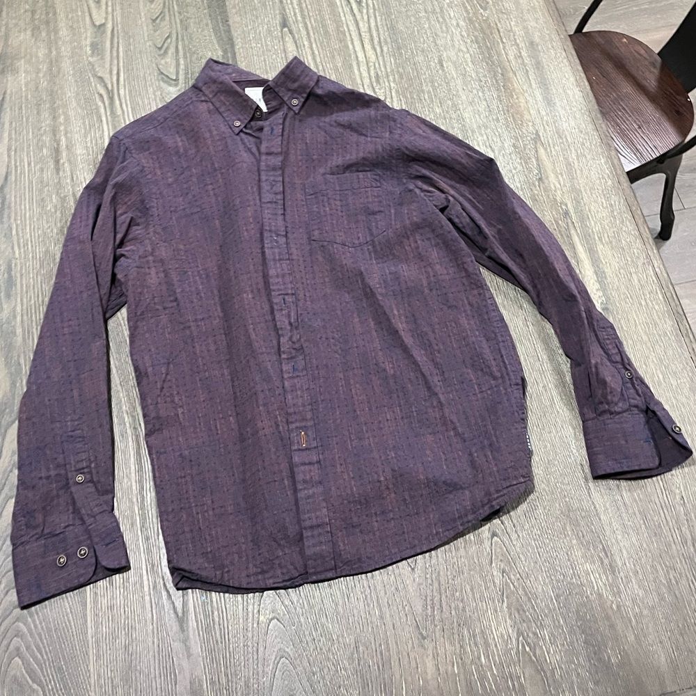 ROWM Button Down Shirt Long Sleeves Collared Pocket Heathered Purple Orange L